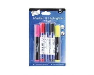 5 Piece Marker And Highlighter Set