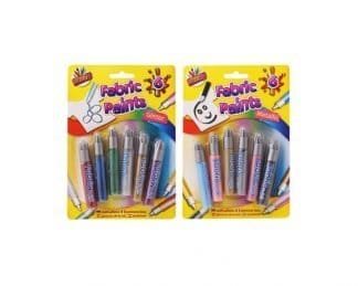 6 Fabric Paints Assorted Glitter & Metallic