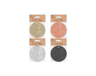 4 Round Glitter Tags 4 Assorted Colours