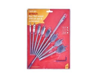 8Pc Flat Wood Bit Set + 12 Inch Extension